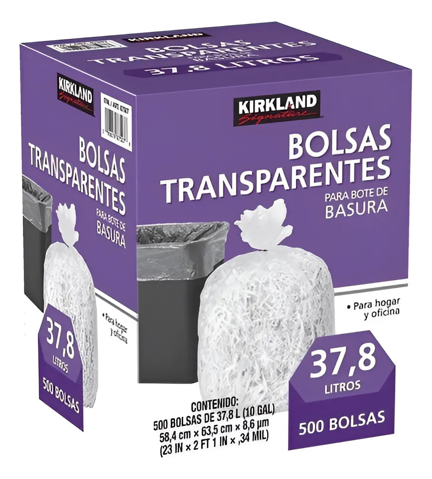 Kirkland Bolsas Transparentes Para Basura 50 Cajas con 500 Pzas De 37.8 L c/u