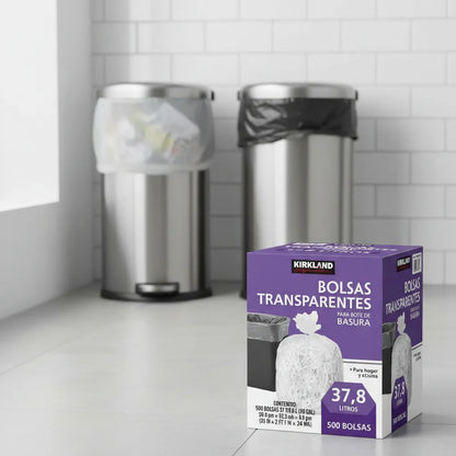 Kirkland Bolsas Transparentes Para Basura 50 Cajas con 500 Pzas De 37.8 L c/u