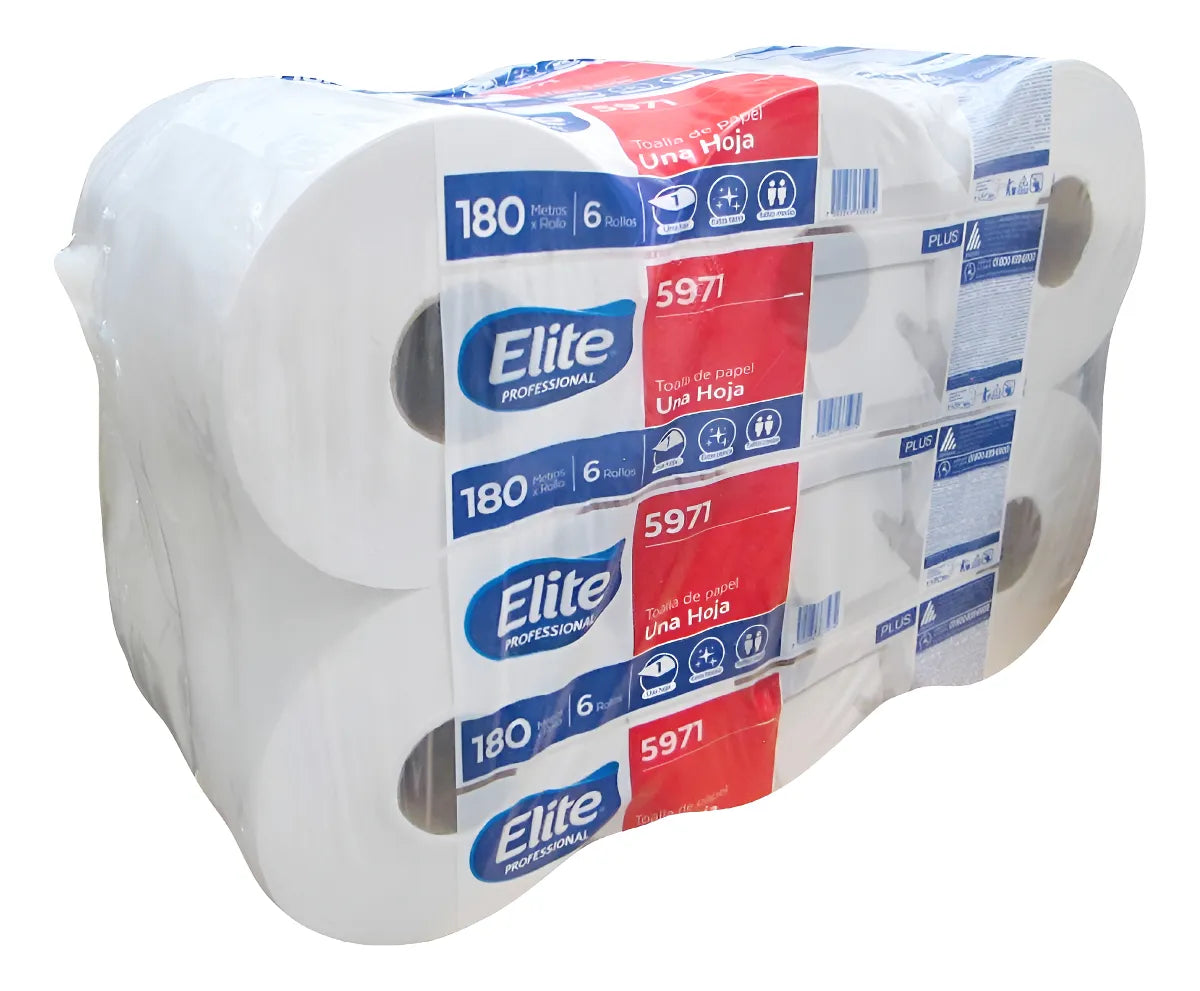 Toalla En Rollo Elite Blanca 50 Paquetes de 6 Rollos 180m c/u
